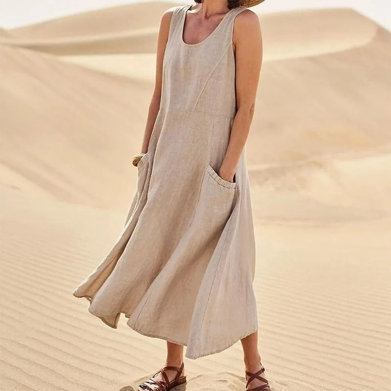 Tina | Women's Summer Midi Dress with Round Neck