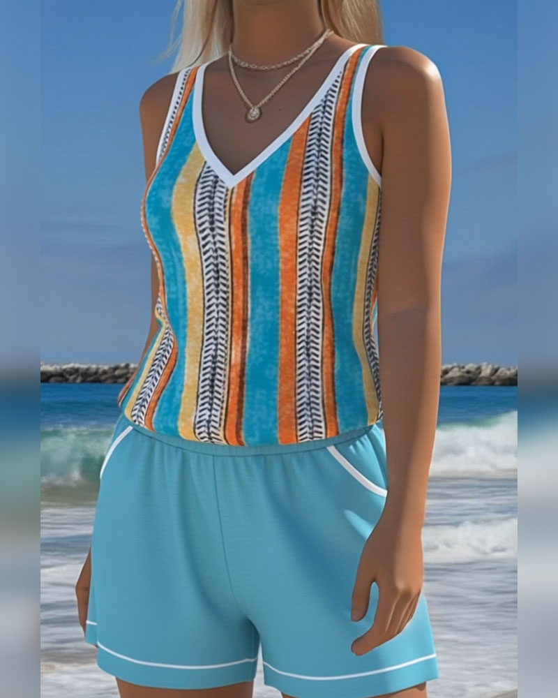 Mia | V-Neck Striped Tankini