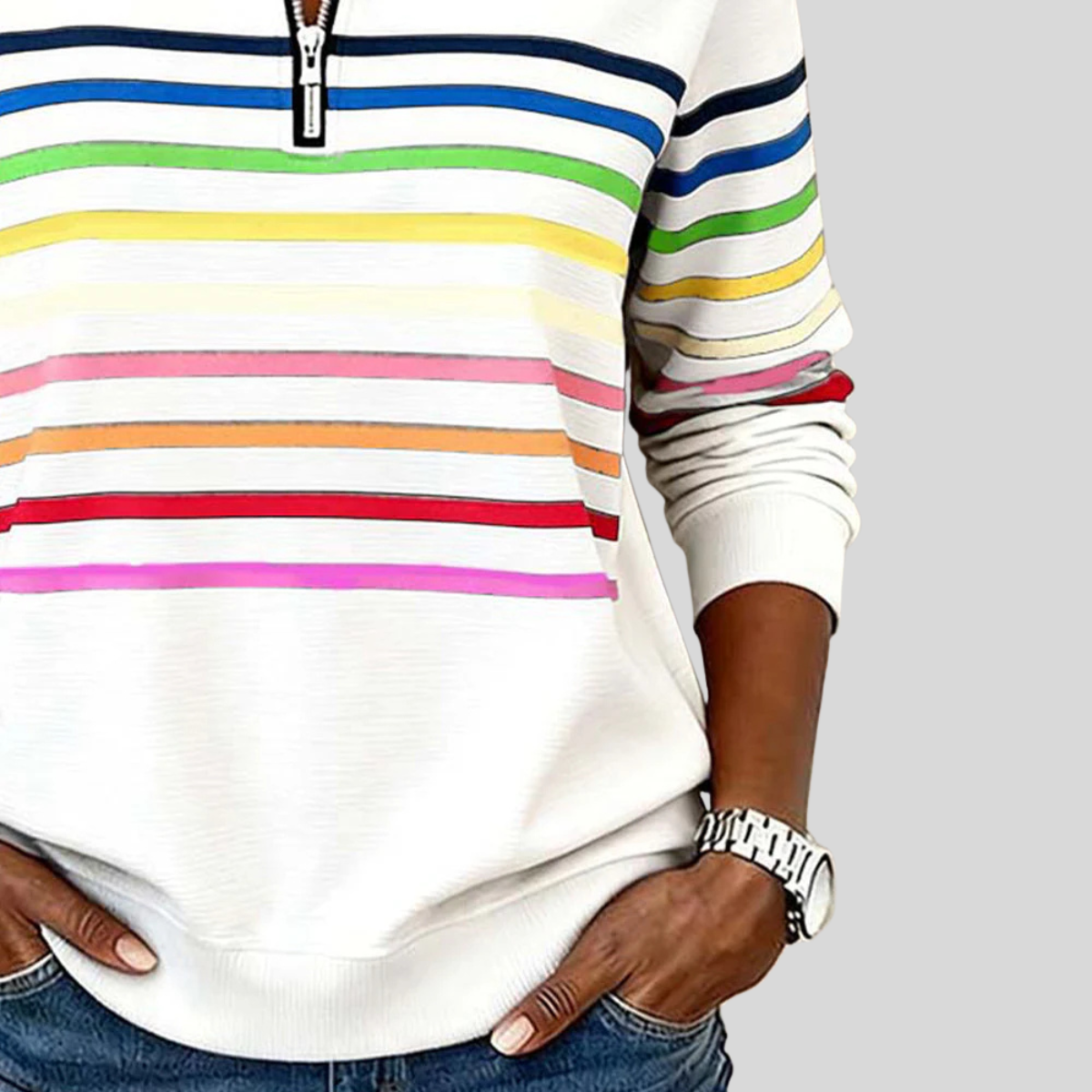 Priscilla|  Colourful Striped Quarter-Zip Sweatshirt
