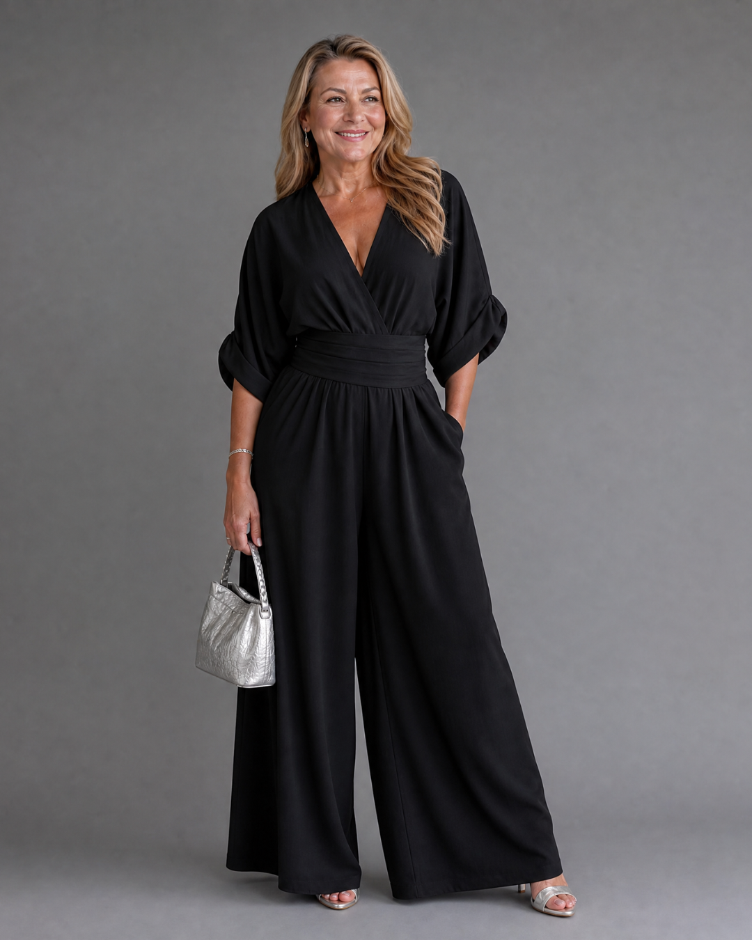 Emene | Relaxed Wide Leg Jumpsuit with Draped V-Neck