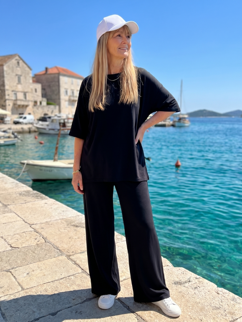 Ramse | Oversized Short Sleeve Top & Wide Leg Pants Ensemble