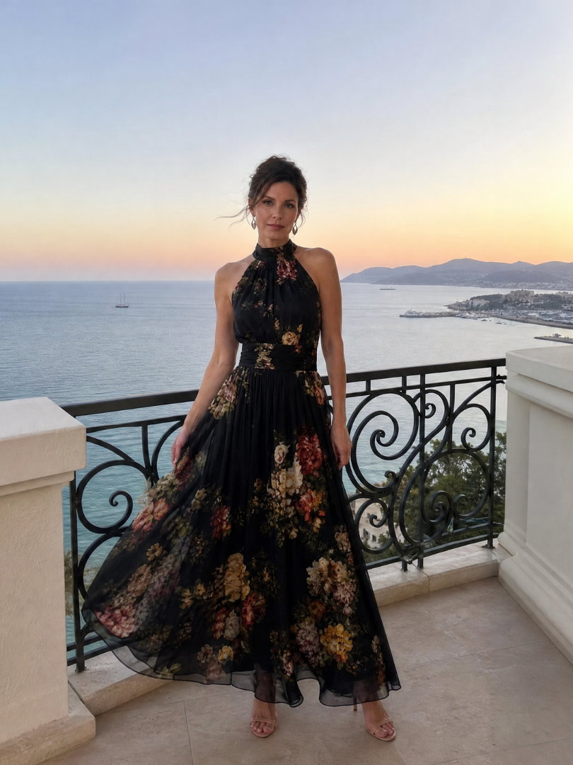 Sior | Midi Dress with Floral Halter Neck Design