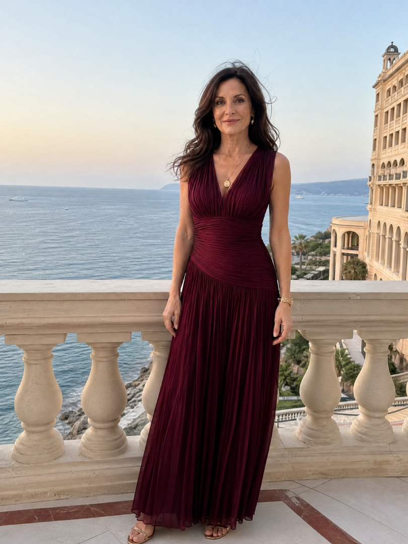 Lemar | Midi Dress with Sleeveless Pleats and V-Neck