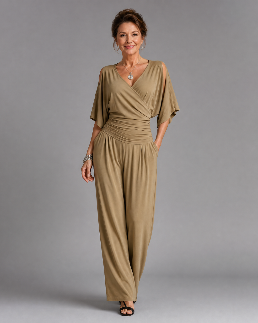 Nyxara | Relaxed Jumpsuit with Cold Shoulder and Wrap Waist