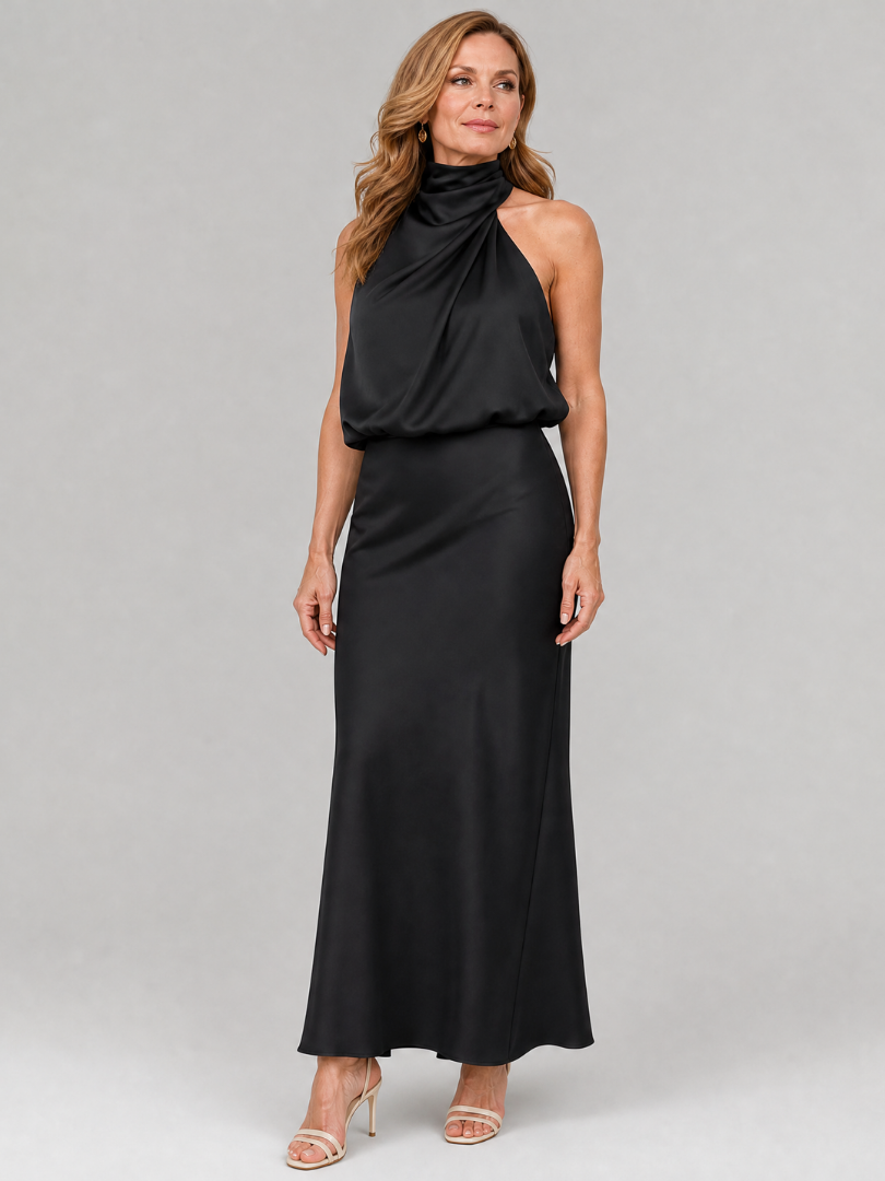 Nopal | Midi Dress with Sleeveless Draped Neck Design