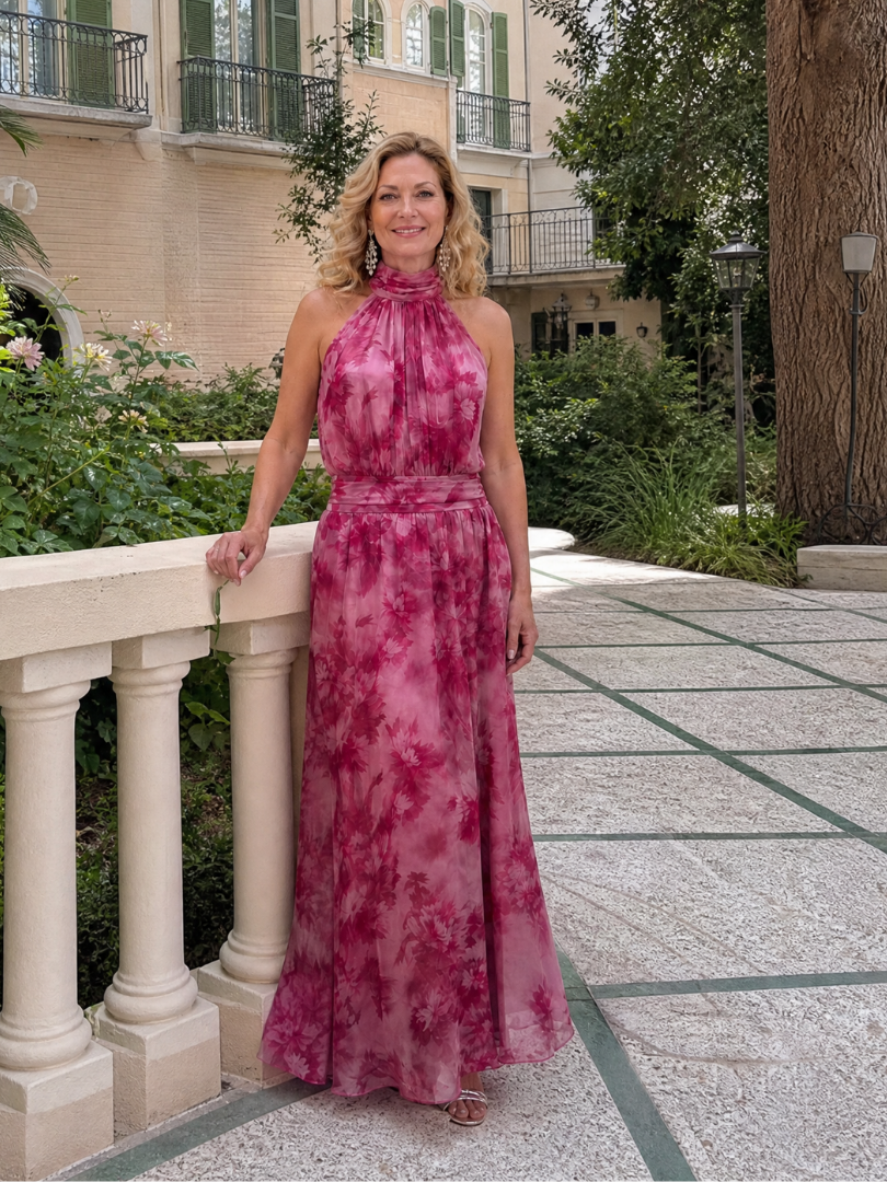 Avien | Elegant Soft Halter Neck Midi Dress