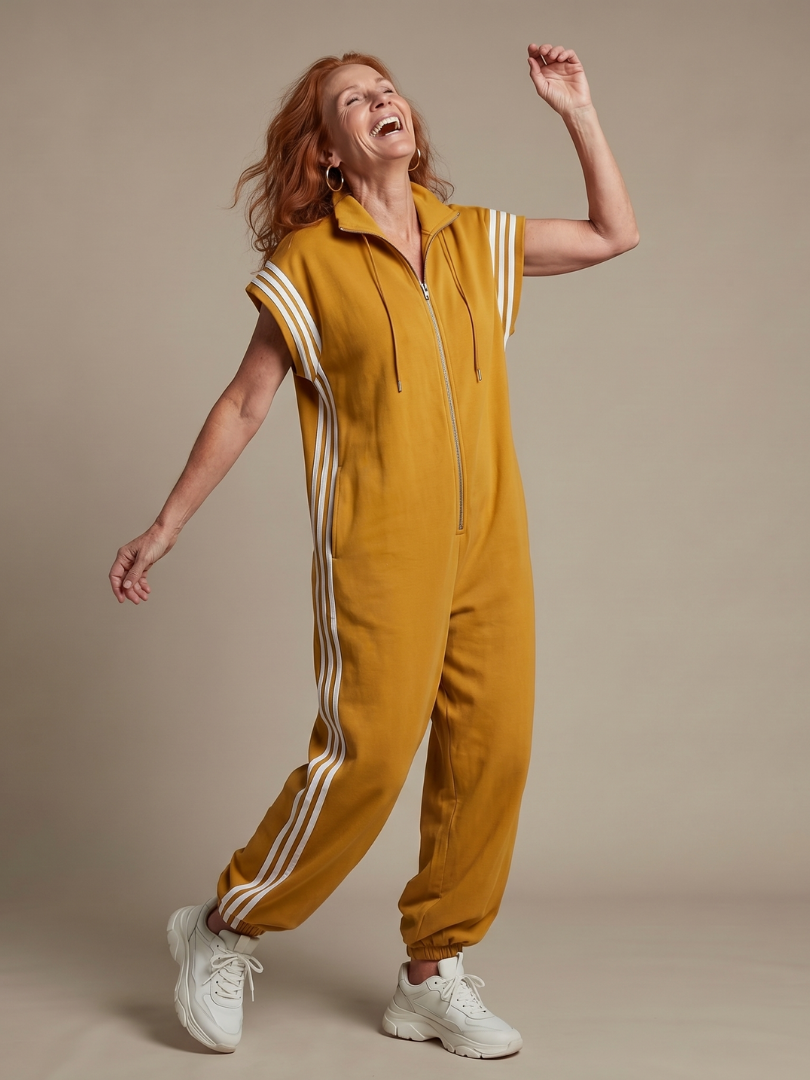 Lark | Striped Panel Zip-Front Jumpsuit