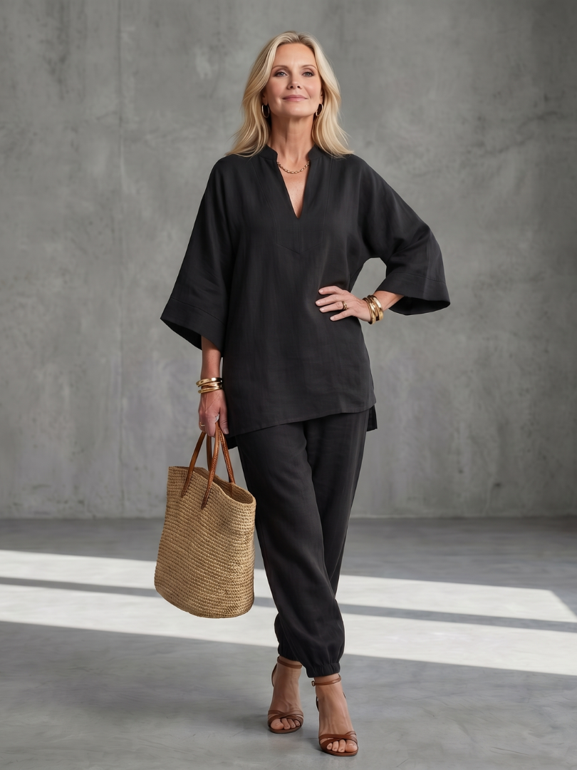 Georgiana | V-Neck Tunic and Gathered Trouser Ensemble