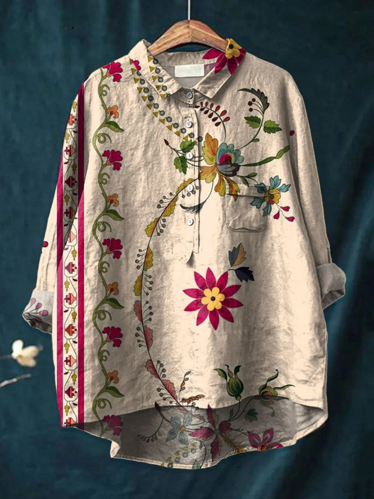 Alisa | Women's Casual Shirt with Vintage Floral Art Print