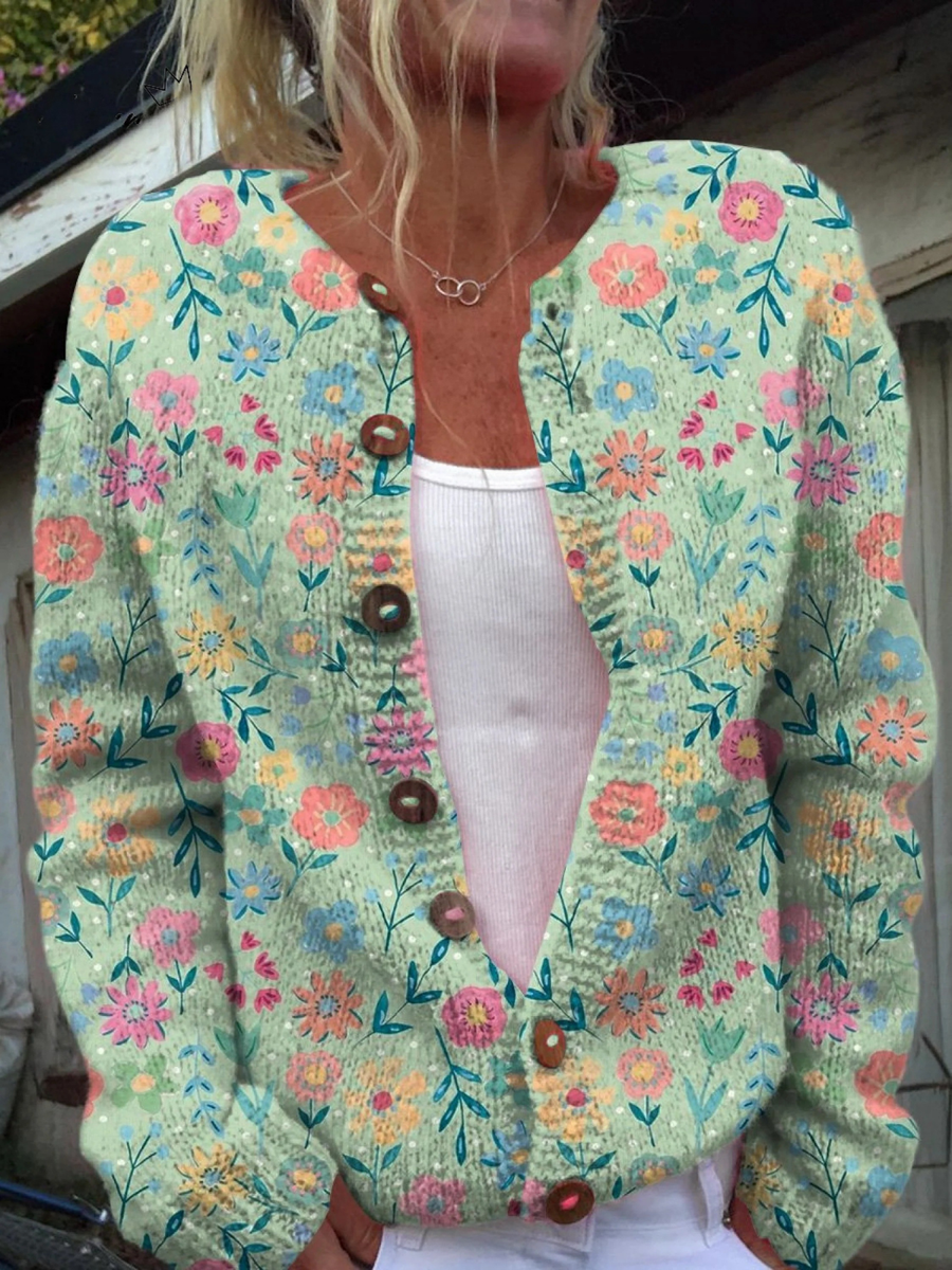 Foxfield™ | Women's Retro Floral Knit Cardigan