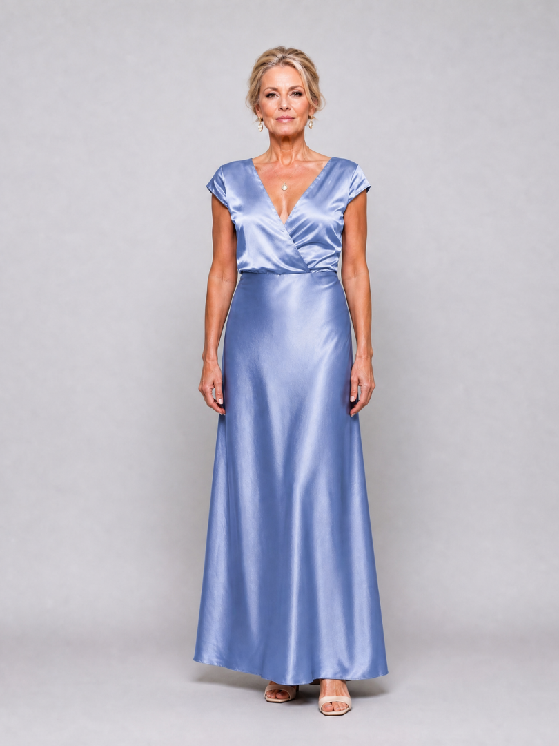 Samouse | Maxi Dress with Cap Sleeve and Wrap Bodice