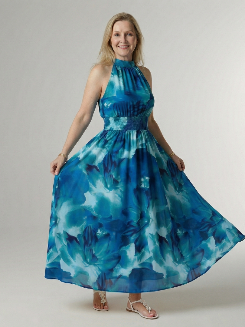 Sylin | Halter Midi Dress with Gathered Details