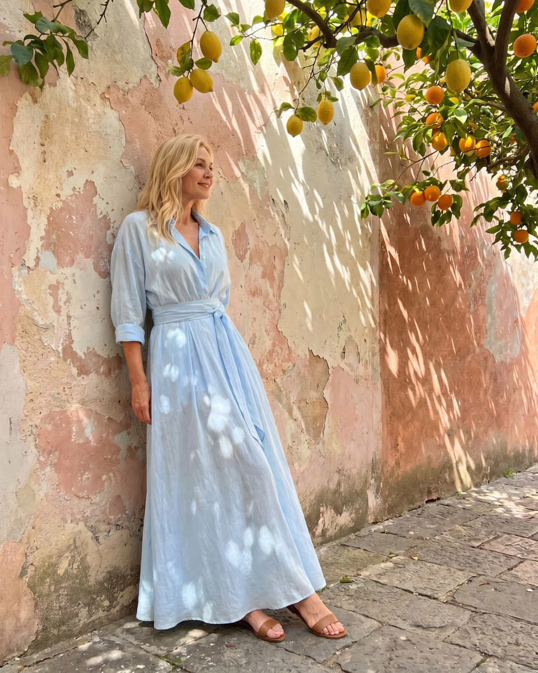 Zelith | Midi Dress with Belted Collar and Flowing Long Sleeves