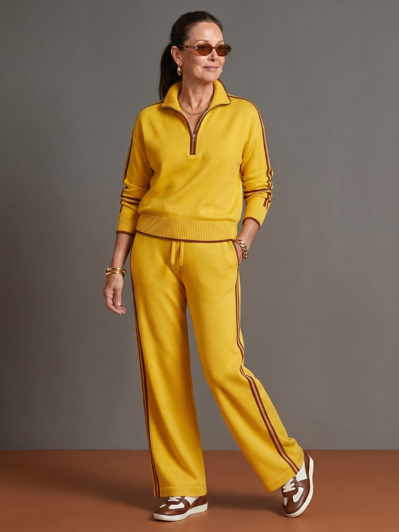 Rain | Long Sleeve Zip Neck Side Stripe Leggings Set