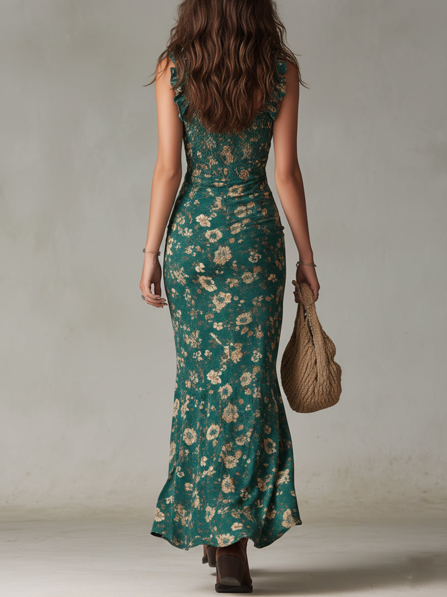 Chiara | Boho Retro Ruffled Sleeves High Slit Maxi Dress