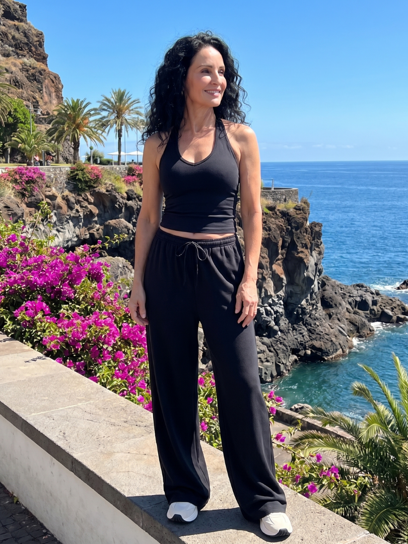 Helena | Sleeveless Scoop Neck Top with Wide Leg Pants Set