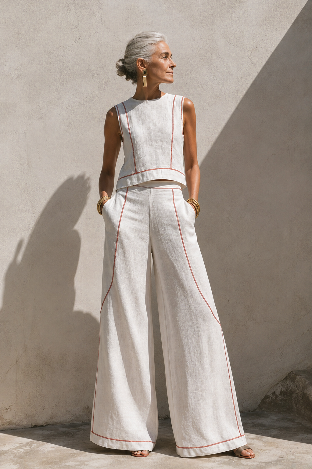 Charlotte | Elegant Contrast-Stitched Pants Set