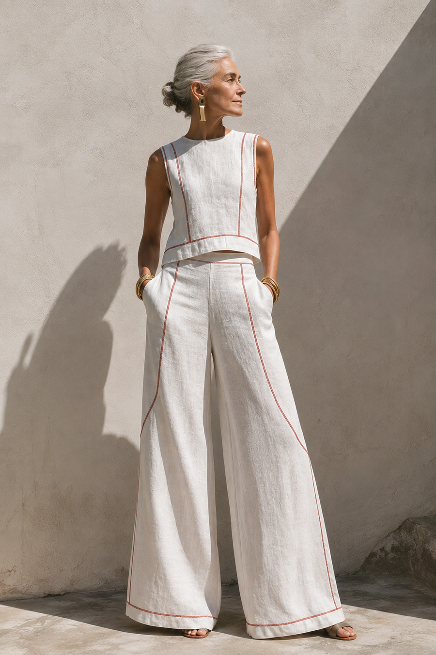 Charlotte | Elegant Contrast-Stitched Pants Set