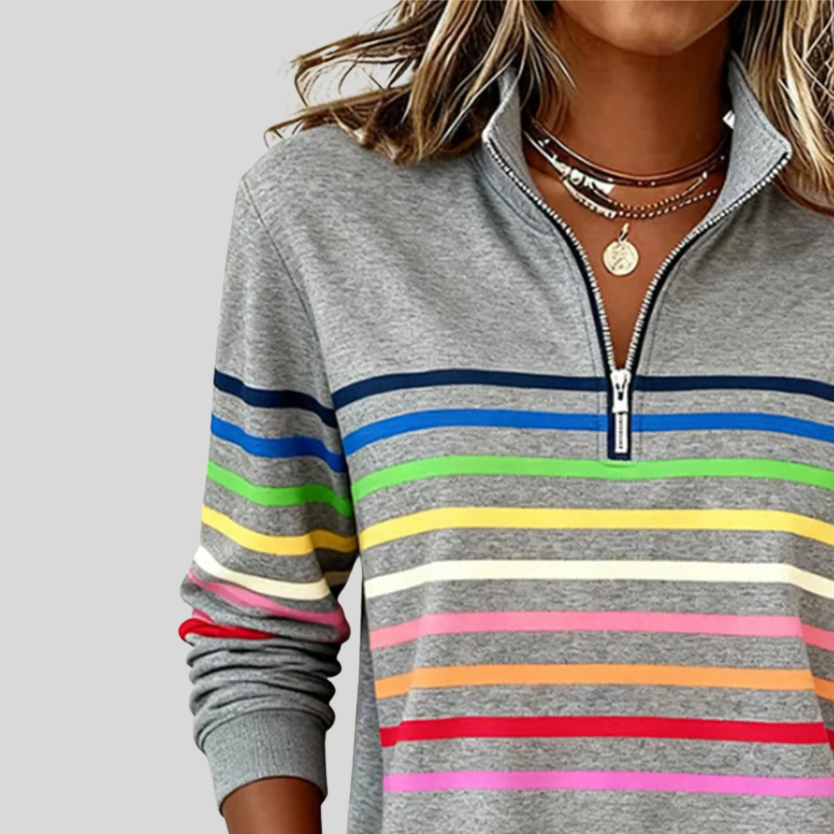 Priscilla|  Colourful Striped Quarter-Zip Sweatshirt