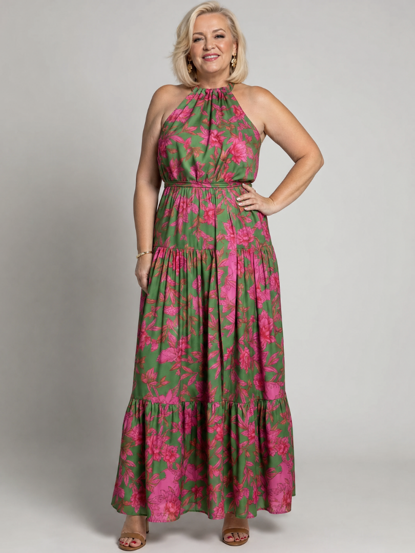 Rowen | Halter Midi Dress with Draped Design