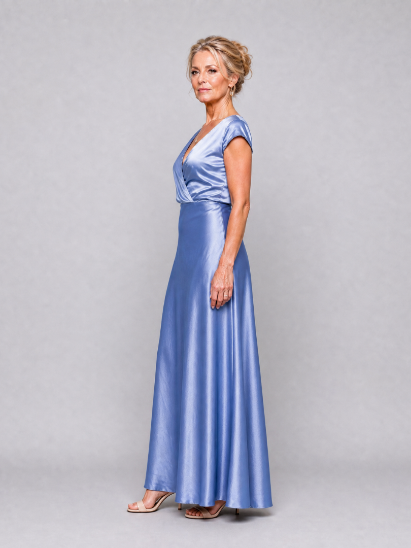 Samouse | Maxi Dress with Cap Sleeve and Wrap Bodice