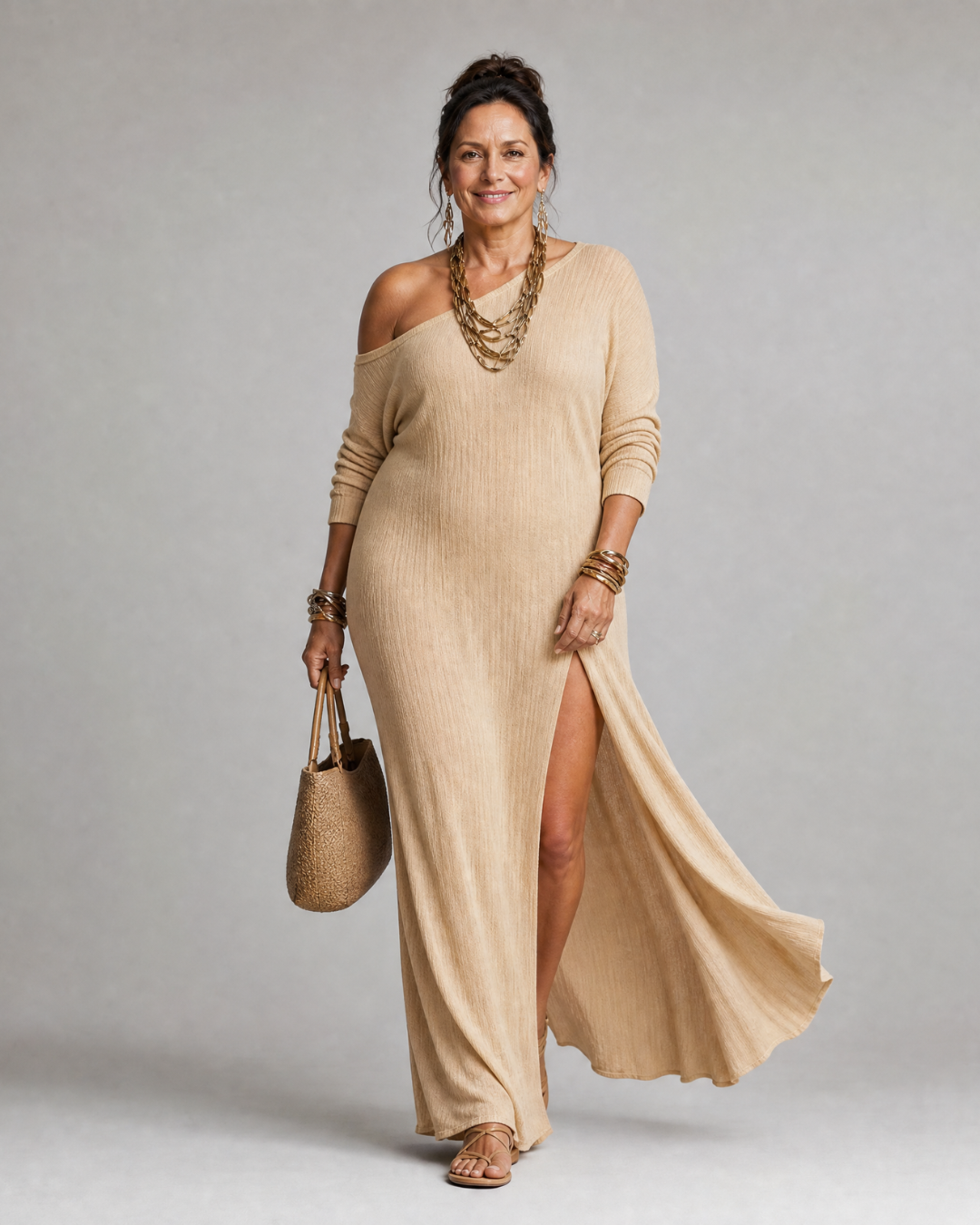 Asterelle | Flowing Midi Dress with One Shoulder and Side Slit