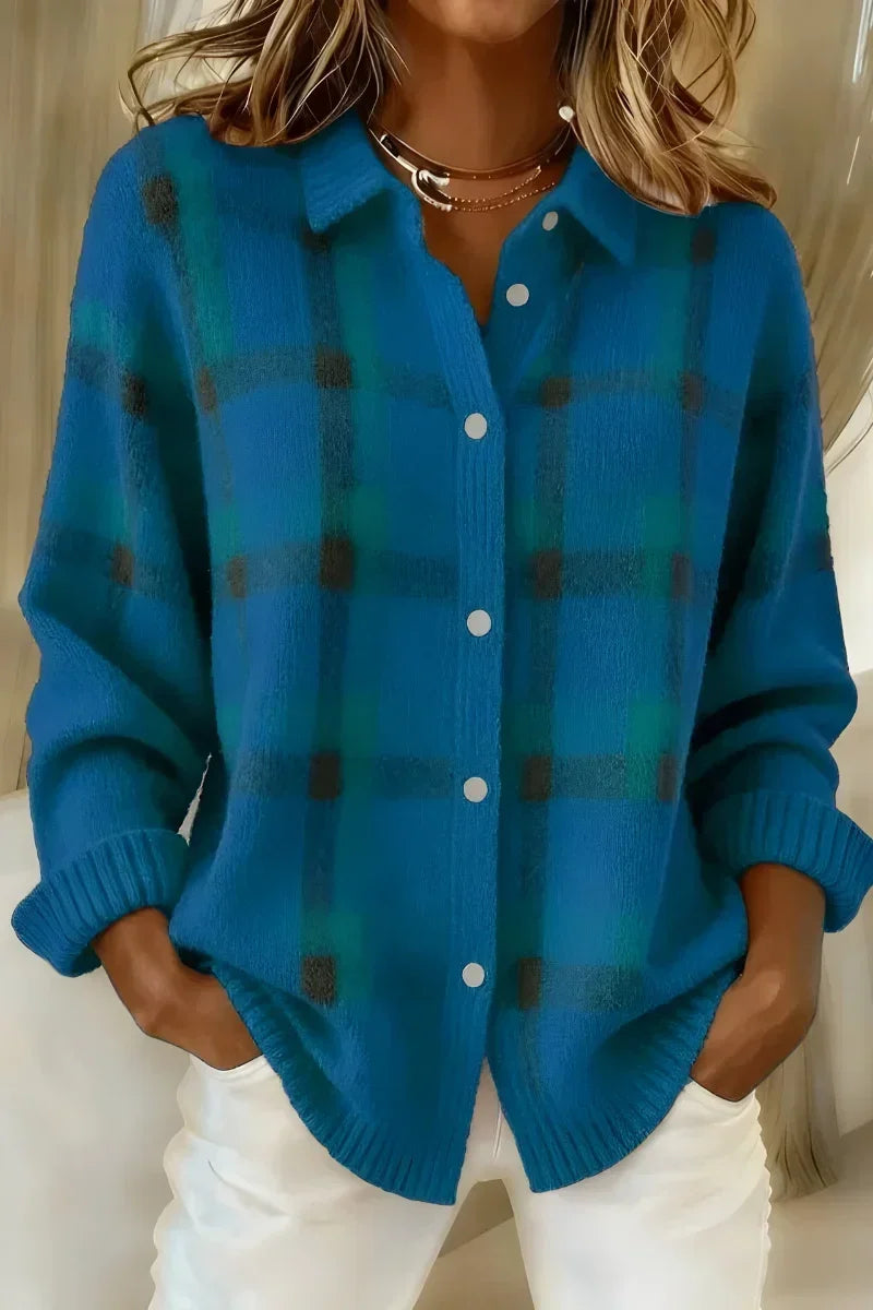 Kelsey™ | Cozy Brushed Knit Plaid Cardigan