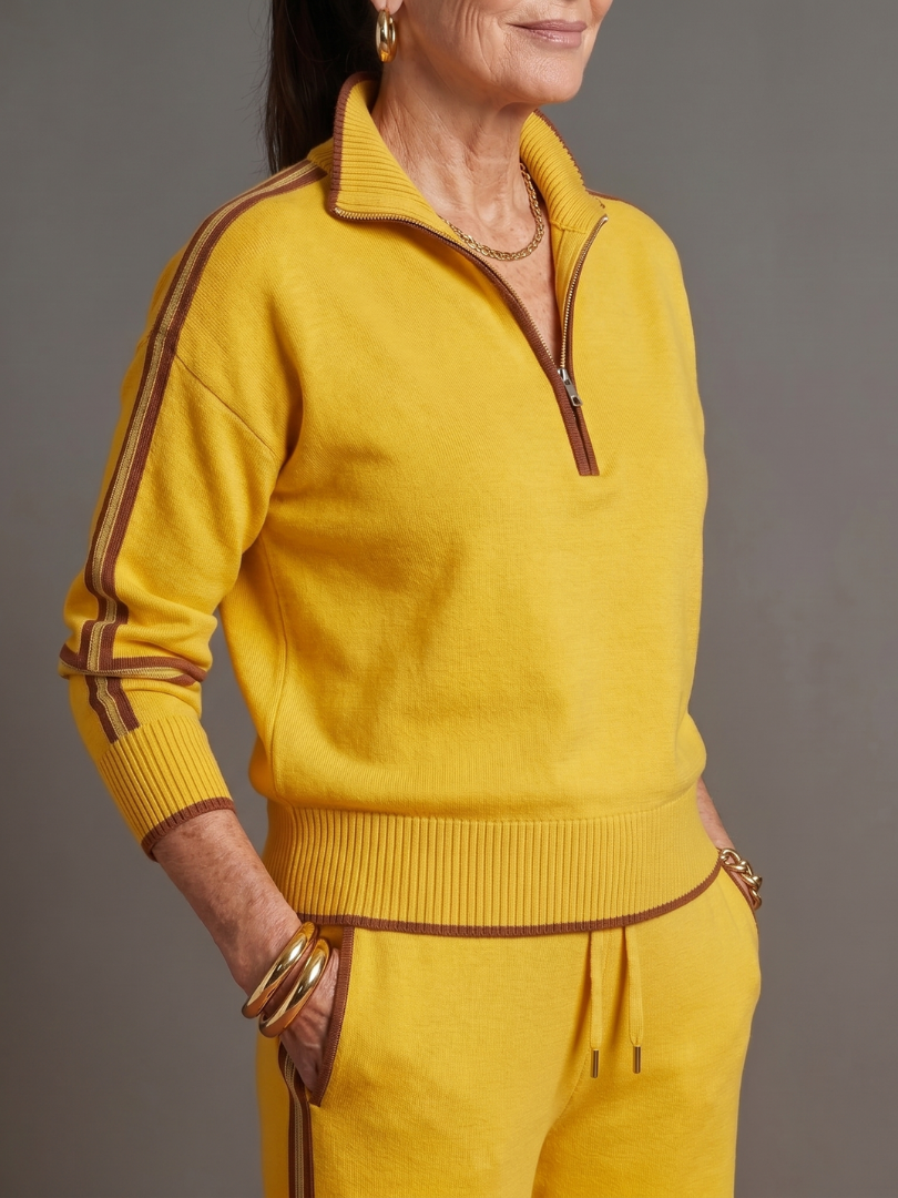 Rain | Long Sleeve Zip Neck Side Stripe Leggings Set