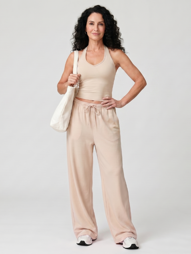 Helena | Sleeveless Scoop Neck Top with Wide Leg Pants Set