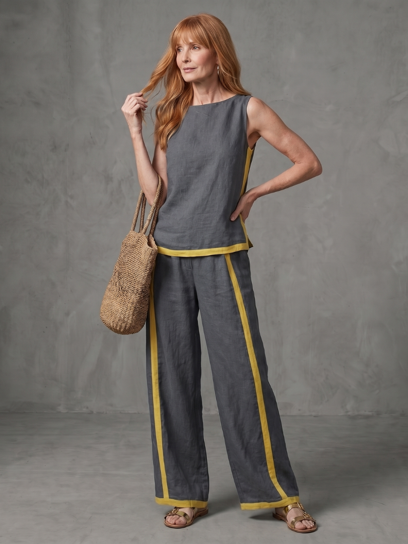 Inara | Sleeveless Top with Wide-Leg Contrast Pants Set