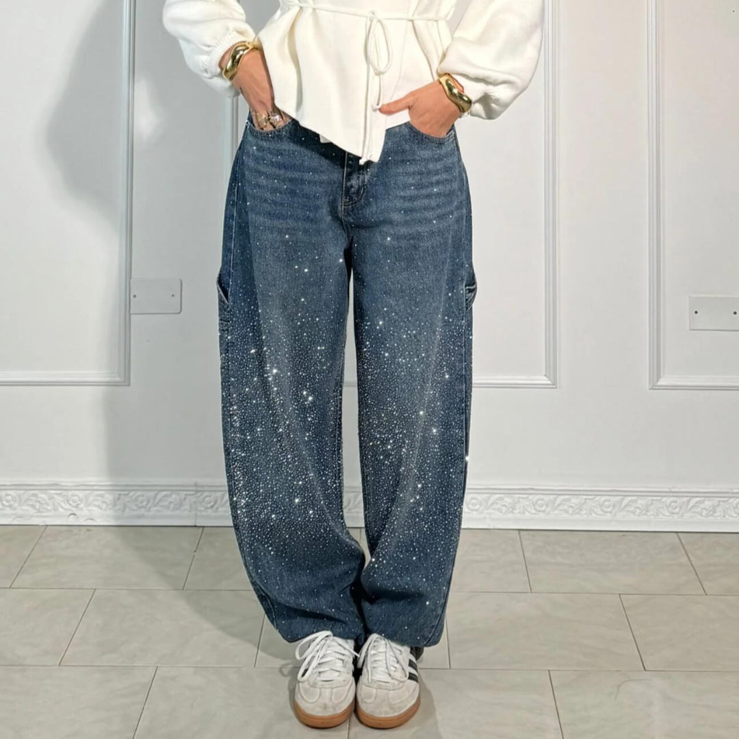 Raphaelle | Chic Starry Denim Cargo Trousers