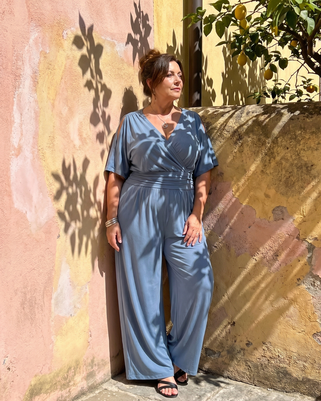 Nyxara | Relaxed Jumpsuit with Cold Shoulder and Wrap Waist