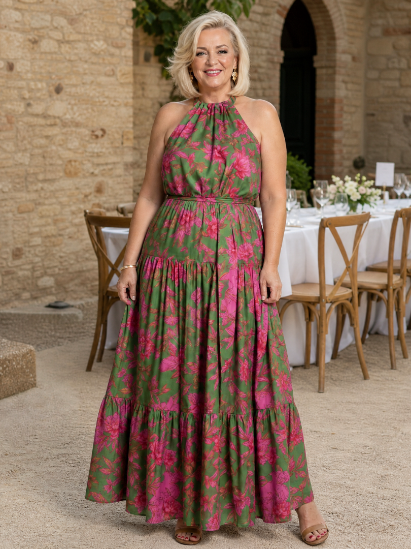 Rowen | Halter Midi Dress with Draped Design
