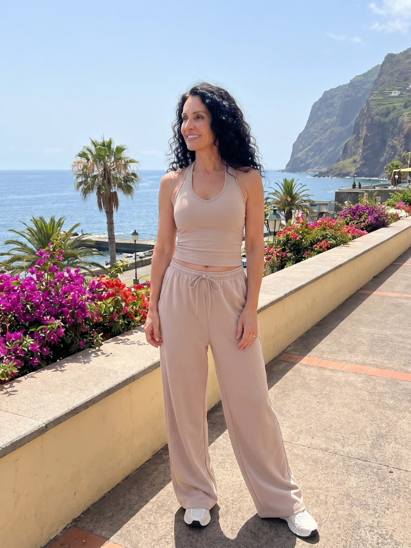 Helena | Sleeveless Scoop Neck Top with Wide Leg Pants Set
