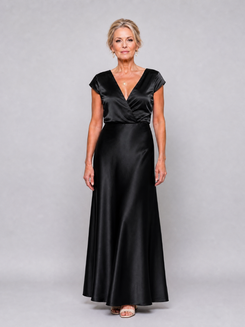 Samouse | Maxi Dress with Cap Sleeve and Wrap Bodice