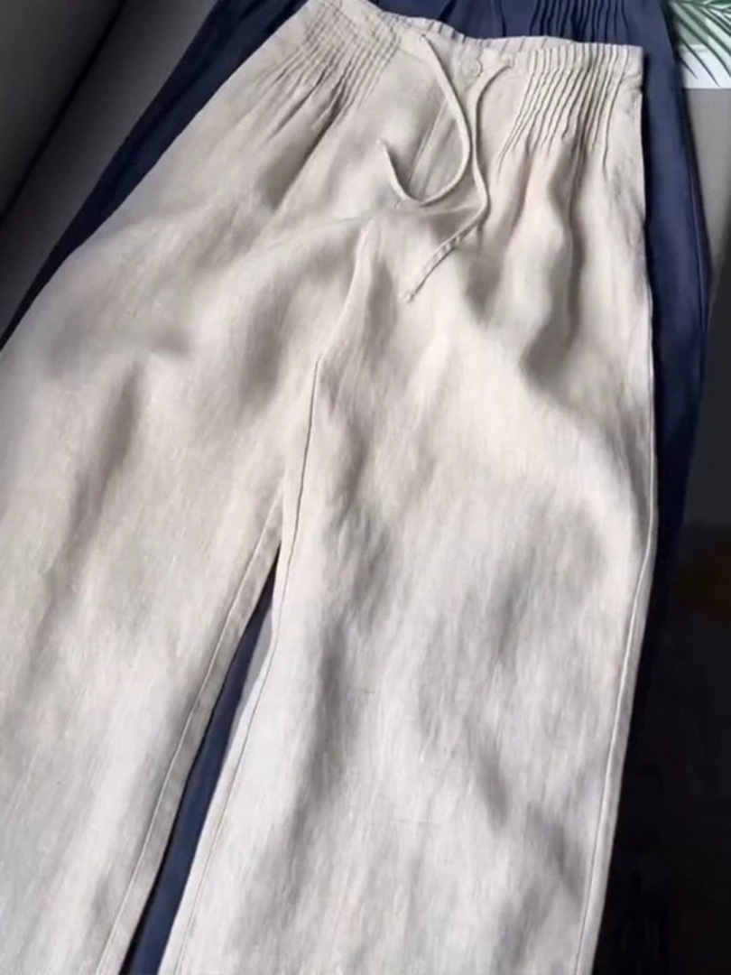 Camille | Cotton-Linen Blend Wide-Leg Trousers