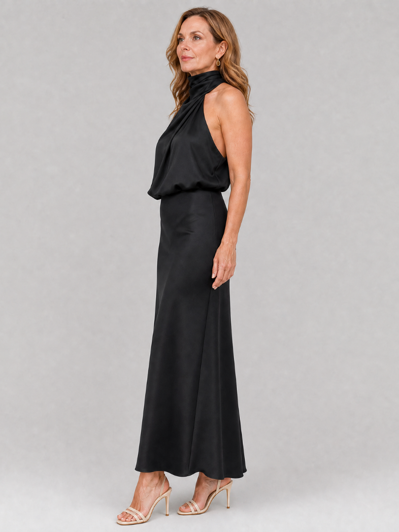 Nopal | Midi Dress with Sleeveless Draped Neck Design