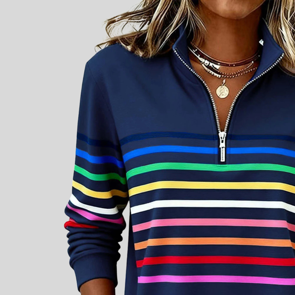 Priscilla|  Colourful Striped Quarter-Zip Sweatshirt