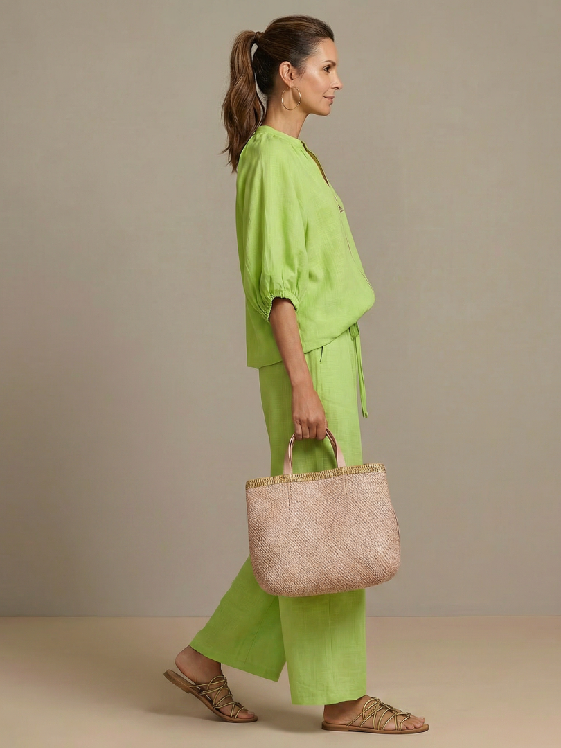 Natalia | Zip-Front Blouson Top & Wide-Leg Pants Set