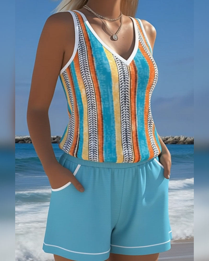 Mia | V-Neck Striped Tankini