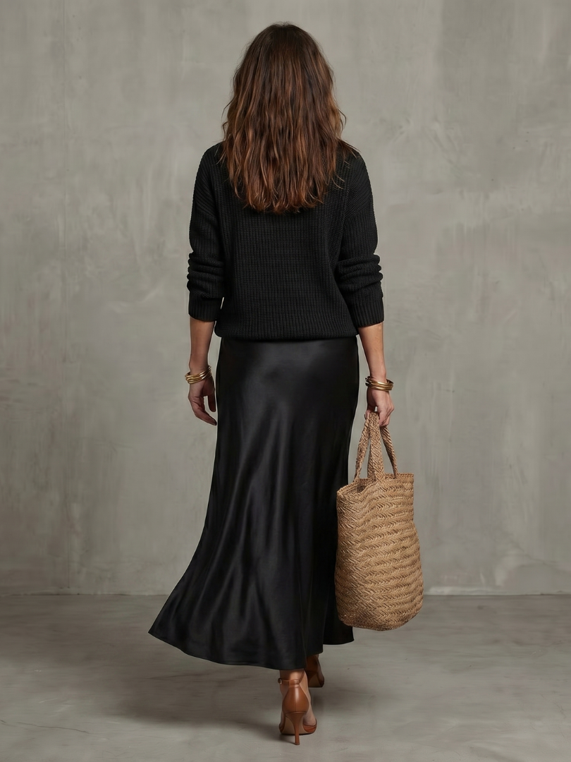 Luciana | Knit Layered Set with Bias Cut Satin Skirt