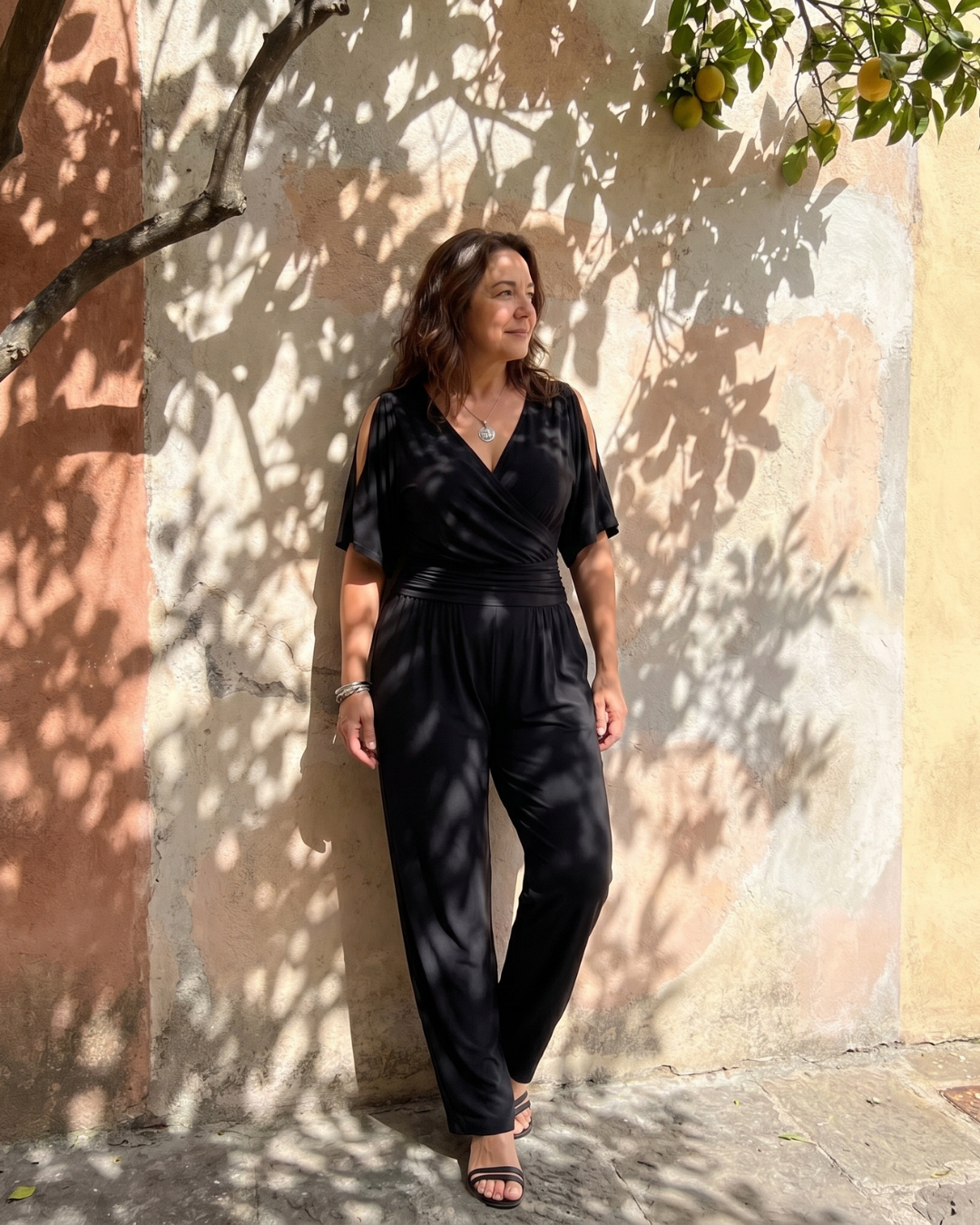 Nyxara | Relaxed Jumpsuit with Cold Shoulder and Wrap Waist
