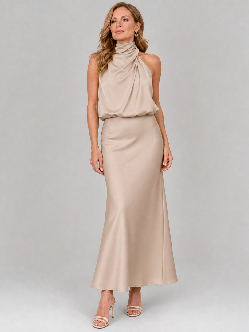 Nopal | Midi Dress with Sleeveless Draped Neck Design