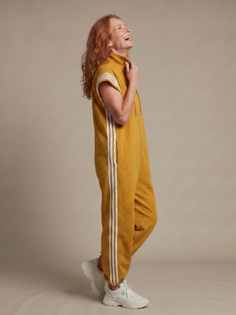 Lark | Striped Panel Zip-Front Jumpsuit