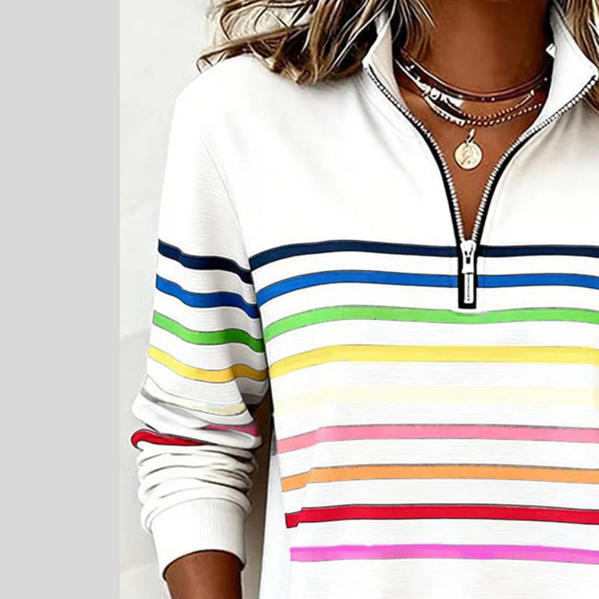 Priscilla|  Colourful Striped Quarter-Zip Sweatshirt