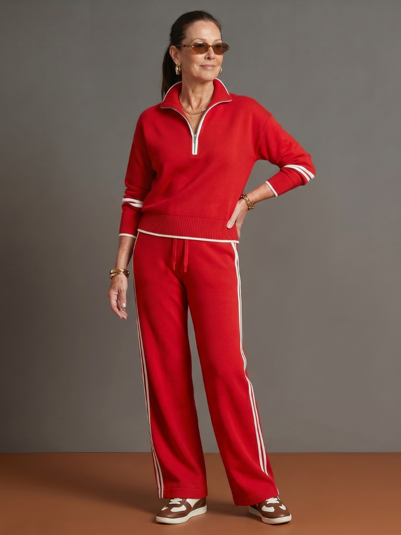 Rain | Long Sleeve Zip Neck Side Stripe Leggings Set