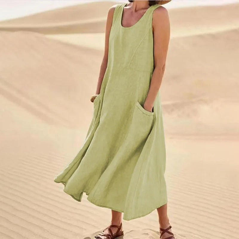 Tina | Women's Summer Midi Dress with Round Neck