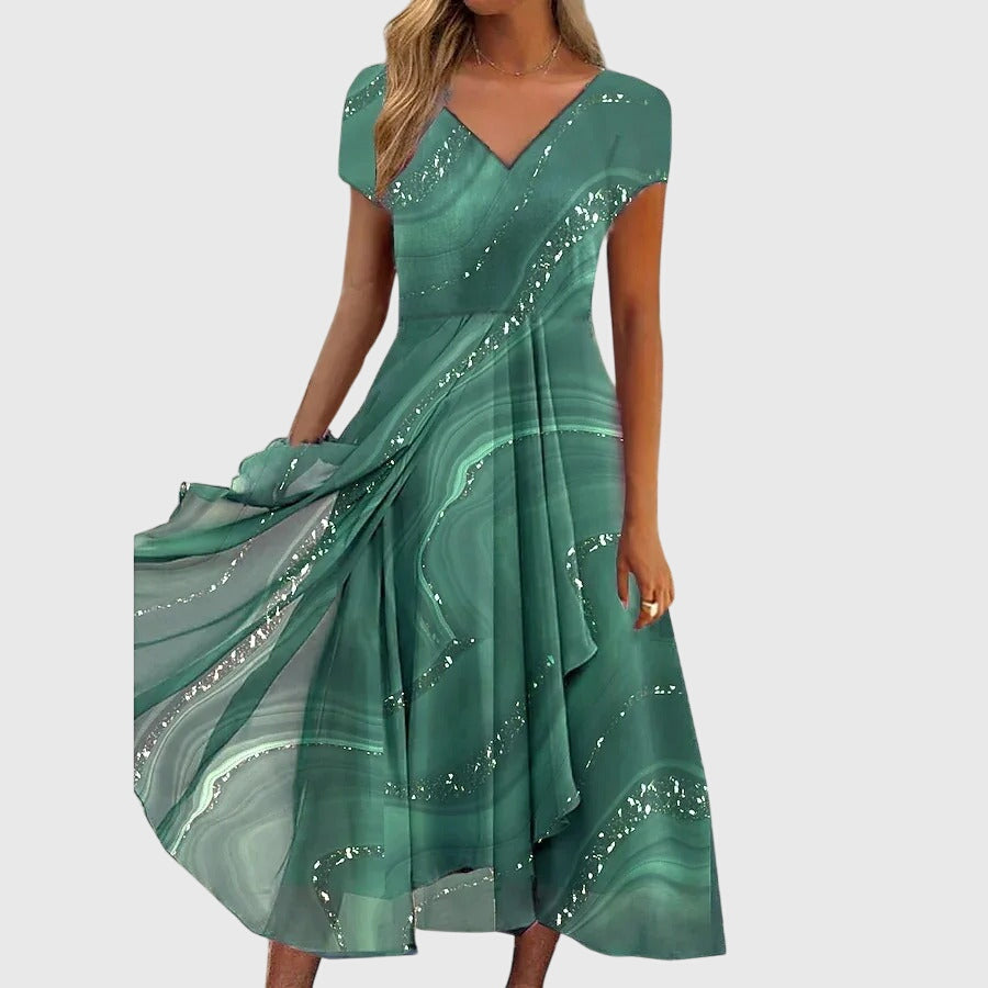 Aubrielle | Elegant Midi Dress with Flowing Design