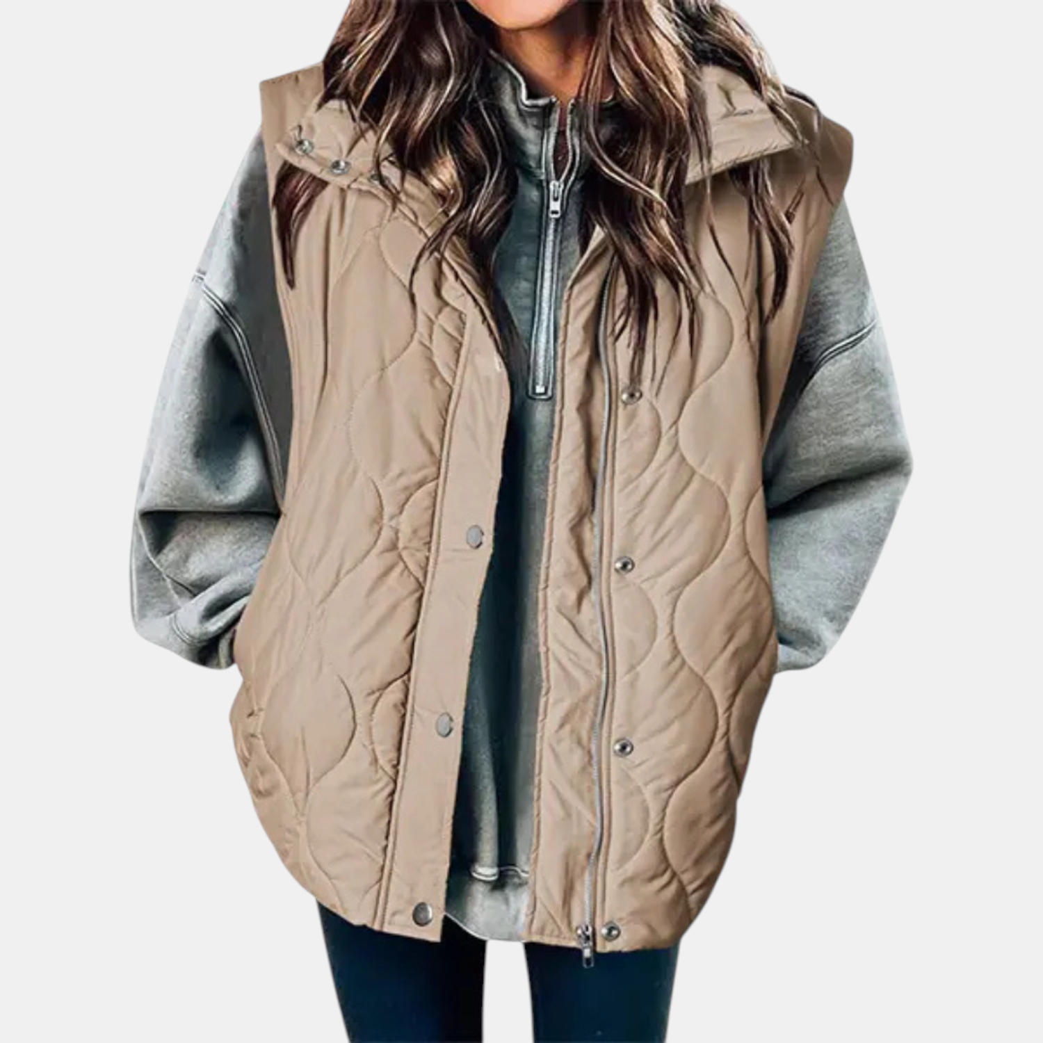 Channon | Women's Puffer Vest Quilted Zip Up Snap Button Sleeveless Coat