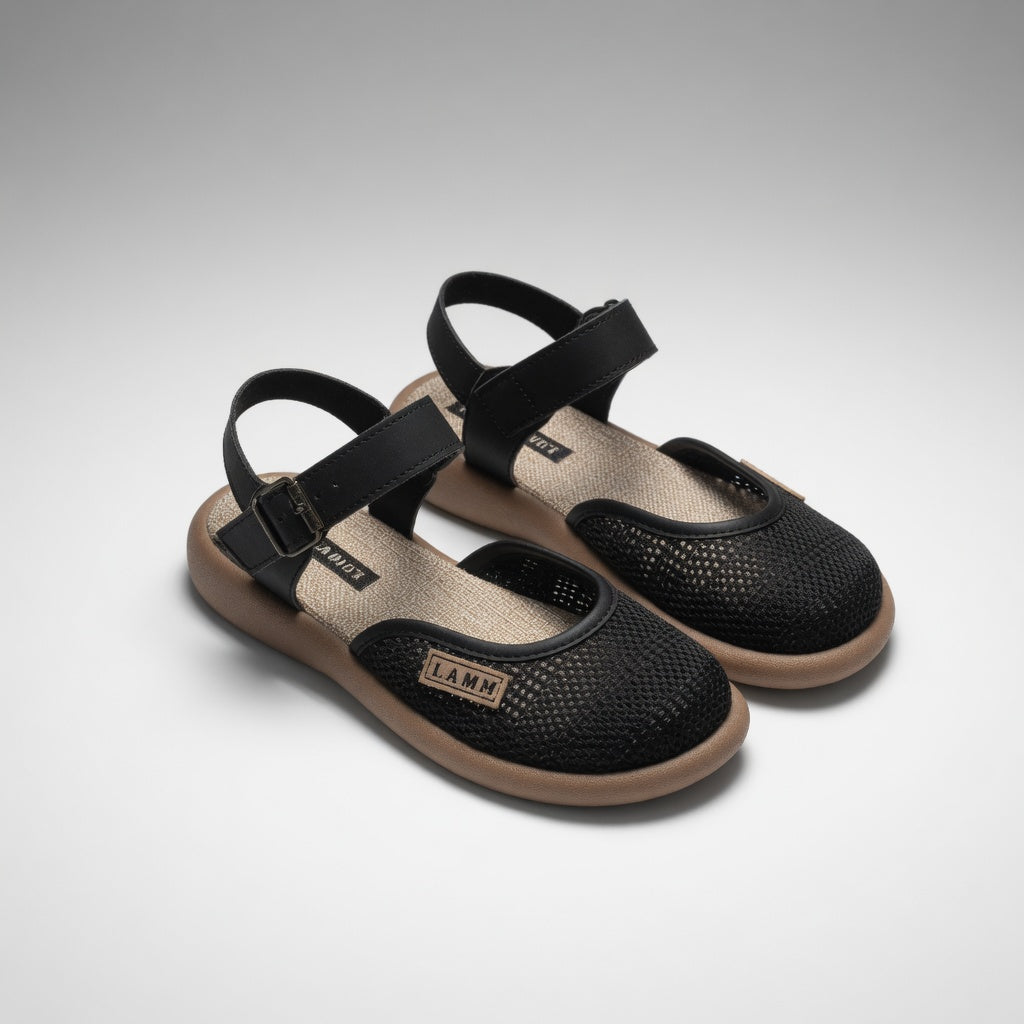 Mirabeau™ - Retro Buckle Flat Sandal with Natural Elegance
